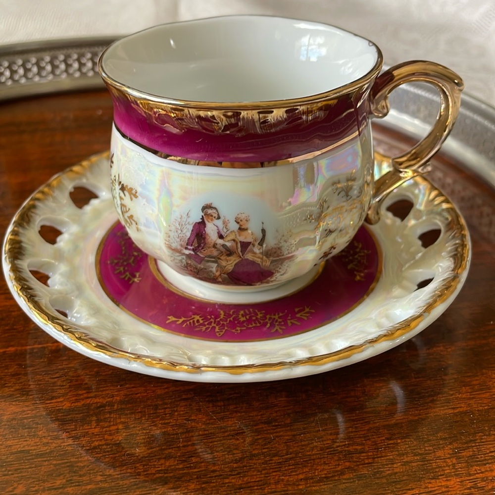 USA Imports Cosmos Japan iridescent porcelain tea or coffee cup & saucer set